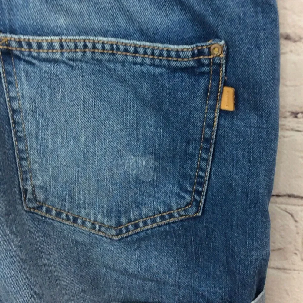 Bershka Denim Bib Shortalls Women's Size L Blue Distressed Cuffed Boho Festival